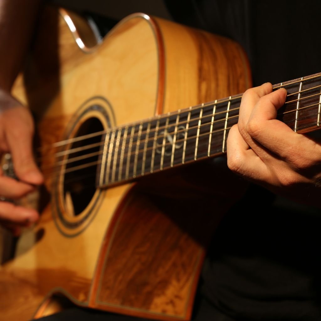 A imagem mostra mais uma vez uma pessoa, aparentemente um homem, tocando um violão, como faz Zé Ramalho, e outros artistas, ao executar a canção Chão de giz, e outras mais.